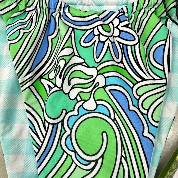 Revolve VDM Marley Reversible Ocean Swirl Blue Gingham Bikini Bottom XSmall - Picture 9 of 11